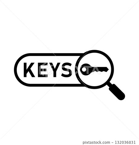 Key words icon. Search bar, key and magnifier. Vector illustration. Key words icon. Search bar, key and magnifier. Vector illustration. 132036831