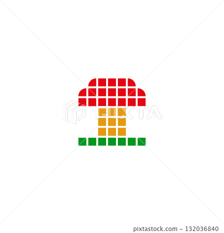 Mushroom vector logo design and icon. Pixel art and checkered style. 132036840