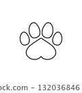 Dog paw print icon with heart. Outline and line style. Isolated vector illustration on white background. 132036846