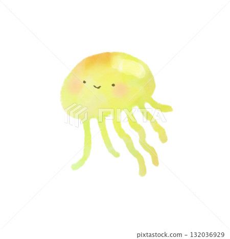 可愛的水彩水母插圖 132036929