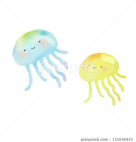 可愛水母的水彩插圖集 可愛水母的水彩插圖集 132036933