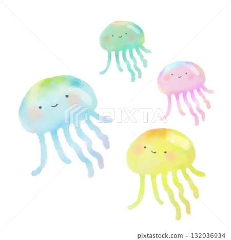 Cute jellyfish illustration painted in watercolor Cute jellyfish illustration painted in watercolor 132036934