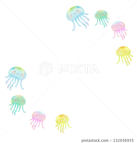 可愛水母的水彩插圖集 可愛水母的水彩插圖集 132036935