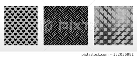 Geometric set of seamless black and gray patterns. Simple vector graphics Geometric set of seamless black and gray patterns. Simple vector graphics 132036991