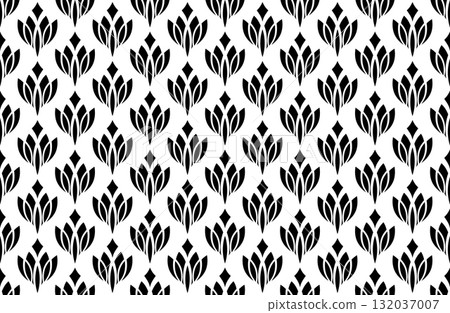 Flower geometric pattern. Seamless vector background. White and black ornament. Flower geometric pattern. Seamless vector background. White and black ornament. 132037007