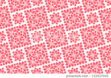 Flower geometric pattern. Seamless vector background. White and pink ornament. Ornament for fabric, wallpaper, packaging. Decorative print Flower geometric pattern. Seamless vector background. White and pink ornament. Ornament for fabric, wallpaper, packaging. Decorative print 132037026