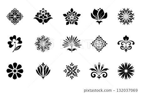 Flower icons set. Isolated elements for design. Vector graphics. 132037069