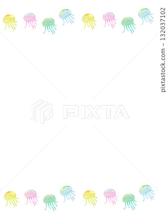 可愛的水母插圖框架用水彩畫 可愛的水母插圖框架用水彩畫 132037102