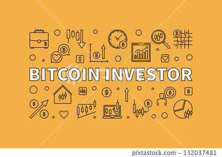 Bitcoin Investor vector BTC Crypto Trading outline horizontal illustration or banner Bitcoin Investor vector BTC Crypto Trading outline horizontal illustration or banner 132037481