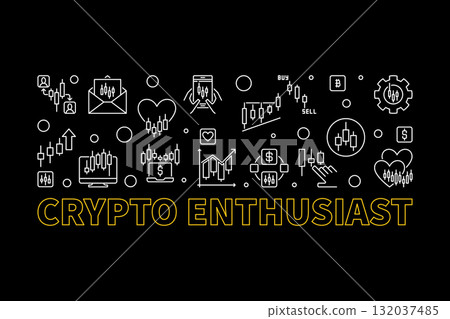 Crypto Enthusiast vector horizontal illustration or banner in line style 132037485