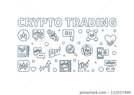Crypto Trading vector Business outline minimal horizontal illustration or banner 132037490