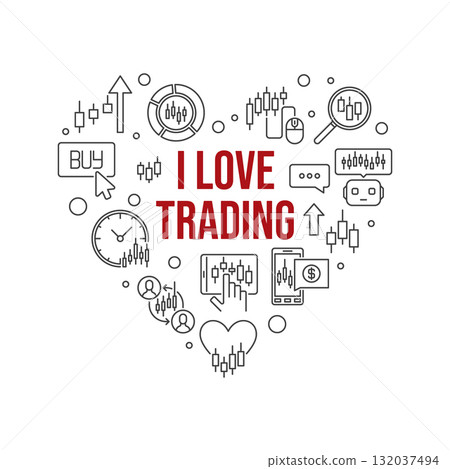 I Love Trading Heart thin line banner - vector illustration 132037494