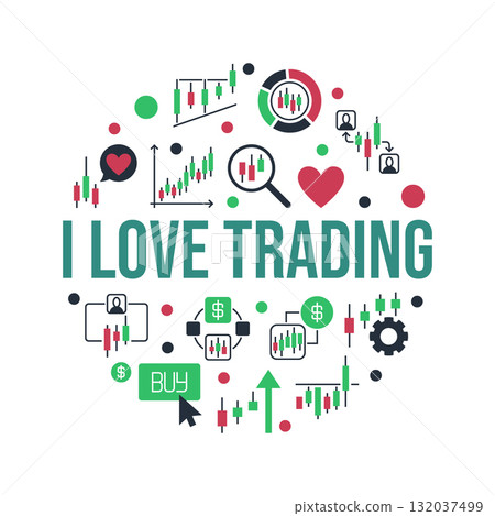 I Love Trading vector Cryptocurrency outline colored illustration or banner 132037499