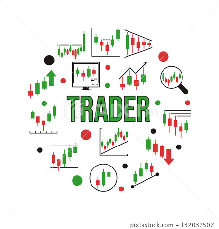 Trader colored banner - vector Digital Currency Trading round illustration 132037507