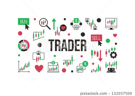 Trader vector Crypto Trading colored horizontal illustration or banner 132037509