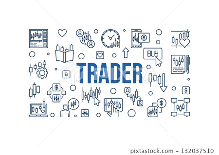 Trader vector Stock Market Trading minimal horizontal illustration or banner in outline style 132037510