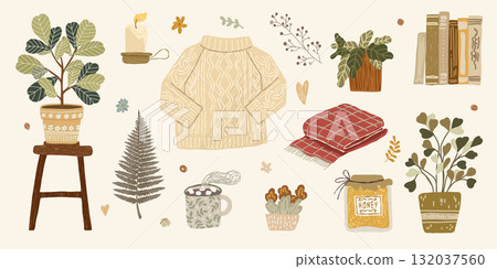 Hand drawn autumn illustration with home details 132037560