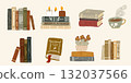 Hand drawn illustration of stacked books 132037566