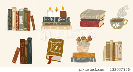 Hand drawn illustration of stacked books Hand drawn illustration of stacked books 132037566