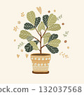 botanical art of a fiddle leaf fig  132037568