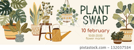 Botanical event banner design with house plants Botanical event banner design with house plants 132037584