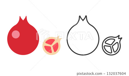 This artwork features a series of line icons that depict different styles of garnet fruit. Each icon presents a unique interpretation, from simple outlines to filled designs. This artwork features a series of line icons that depict different styles of garnet fruit. Each icon presents a unique interpretation, from simple outlines to filled designs. 132037604