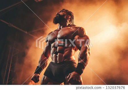 muscular strong bodybuilder athletic man working out in gym 132037676