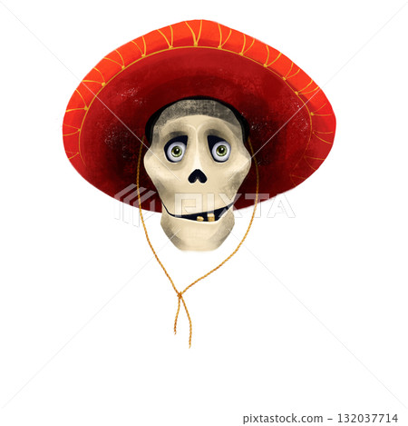 A digital PNG image featuring Halloween, Magic, and Day of the Dead. skull in a sombrero hat 132037714