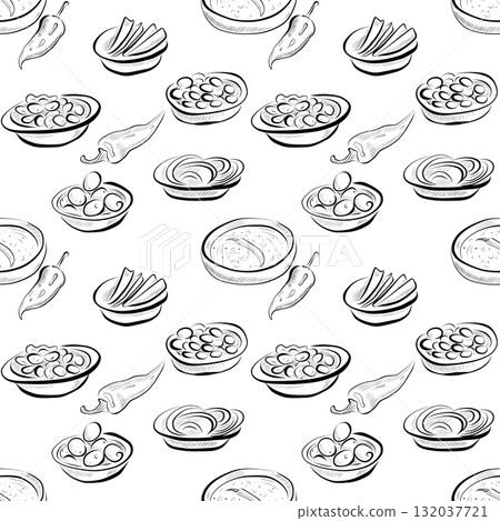 Day of the Dead. Line art illustration of a Mexican festival. Seamless pattern. 132037721
