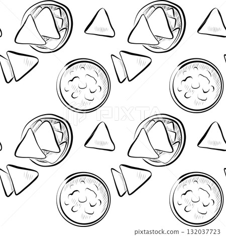 Day of the Dead. Line art illustration of a Mexican festival. Seamless pattern. 132037723