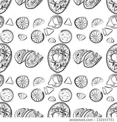 Day of the Dead. Line art illustration of a Mexican festival. Seamless pattern. 132037731