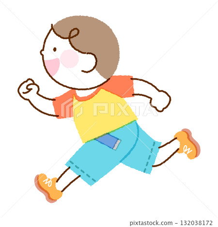 A simple illustration of a boy running with a smile A simple illustration of a boy running with a smile 132038172