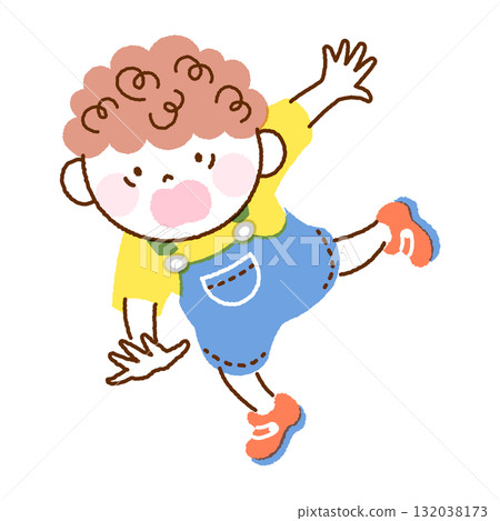 Illustration of a cute boy running fast and tripping 132038173