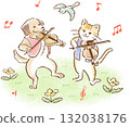 Watercolor illustration of a dog and cat playing the violin 132038176