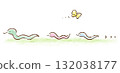 A cute illustration of a mother and child snake and butterfly drawn with watercolor touches 132038177