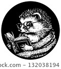 Cute Cartoon Hedgehog In Glasses Reading a Book. Vector Illustration. 132038194