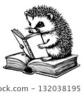 Adorable Student Hedgehog Reading a Book. Vector Illustration. 132038195