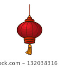 Classic Chinese Lantern. A traditional red lantern floats on a pure white background, perfect for festive design and cultural celebration themes. 132038316