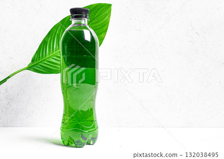 Liquid Chlorophyll Drink. Bottle of Green Chrorophyll Water. Liquid Chlorophyll Drink. Bottle of Green Chrorophyll Water. 132038495