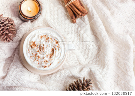 Seasonal winter or Christmas concept with coffee (Eggnog Latte) Seasonal winter or Christmas concept with coffee (Eggnog Latte) 132038517