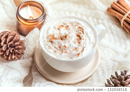 Seasonal winter or Christmas concept with coffee (Eggnog Latte) Seasonal winter or Christmas concept with coffee (Eggnog Latte) 132038518