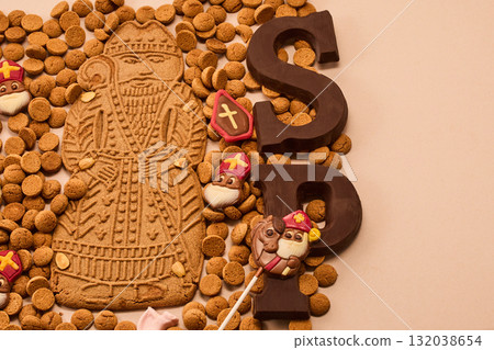 Festive Cookies. Sinterklaas cookies and chocolate icons Festive Cookies. Sinterklaas cookies and chocolate icons 132038654