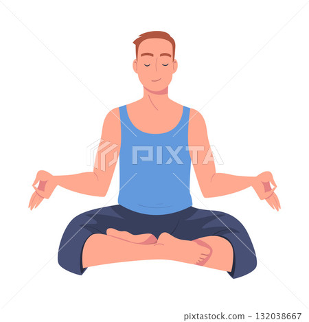 Man Character Doing Yoga Workout Stretch Body Vector Illustration 132038667