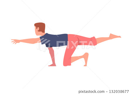 Man Character Doing Yoga Workout Stretch Body Vector Illustration Man Character Doing Yoga Workout Stretch Body Vector Illustration 132038677