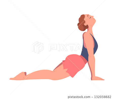 Woman Character Doing Yoga Workout Stretch Body Vector Illustration Woman Character Doing Yoga Workout Stretch Body Vector Illustration 132038682