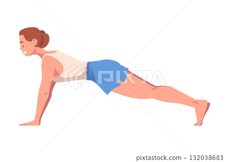 Woman Character Doing Yoga Workout Stretch Body Vector Illustration Woman Character Doing Yoga Workout Stretch Body Vector Illustration 132038683
