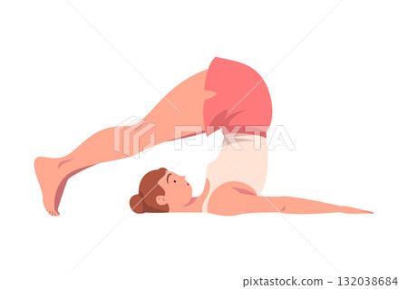 Woman Character Doing Yoga Workout Stretch Body Vector Illustration Woman Character Doing Yoga Workout Stretch Body Vector Illustration 132038684