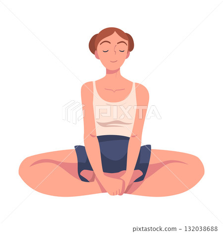 Woman Character Doing Yoga Workout Stretch Body Vector Illustration Woman Character Doing Yoga Workout Stretch Body Vector Illustration 132038688