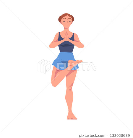 Woman Character Doing Yoga Workout Stretch Body Vector Illustration Woman Character Doing Yoga Workout Stretch Body Vector Illustration 132038689