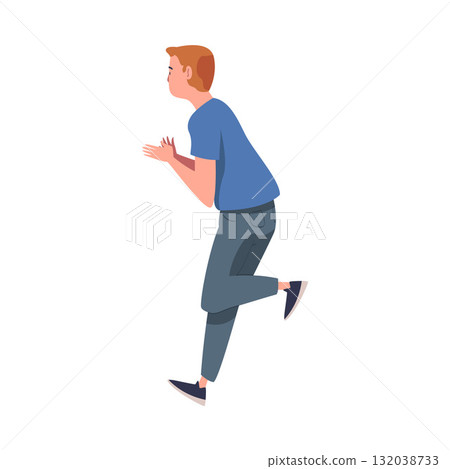 Man at Concert or Open Air Music Festival Stand Back View Vector Illustration 132038733